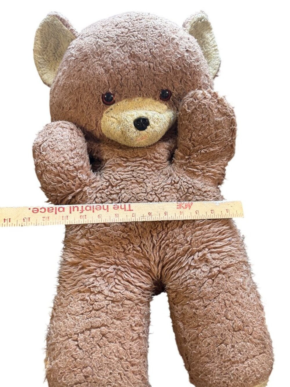 Vintage 1970s Large Plush Teddy Bear With Tongue 26 Inches Brown & Beige Retro S - Picture 5 of 10